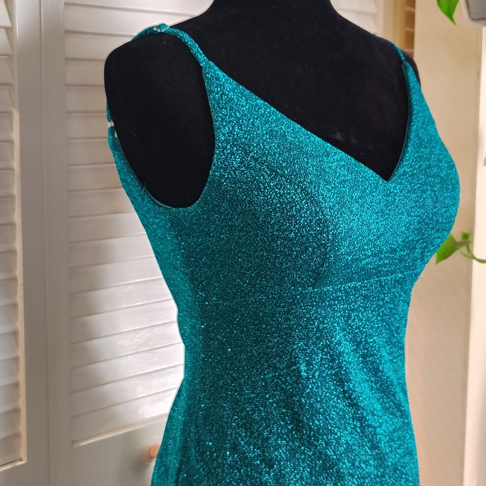 Stunning Teal Glitter Prom Dress with High Slit Size 4 – Like New - Picture 6 of 15